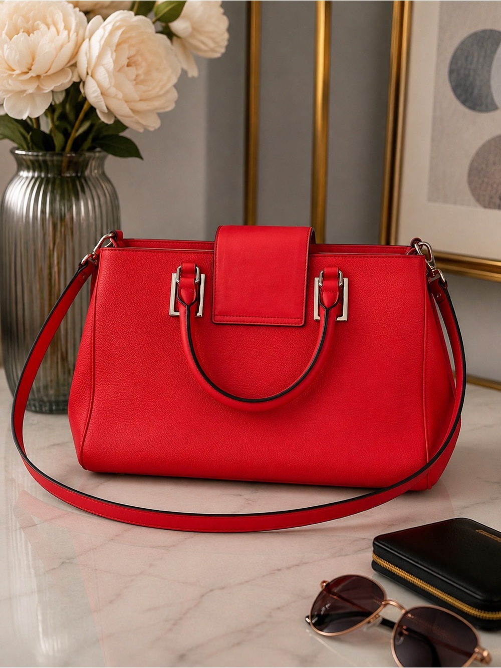 Calvin Klein Red Satchel Shoulder Bag – Like New - Picture 3 of 5